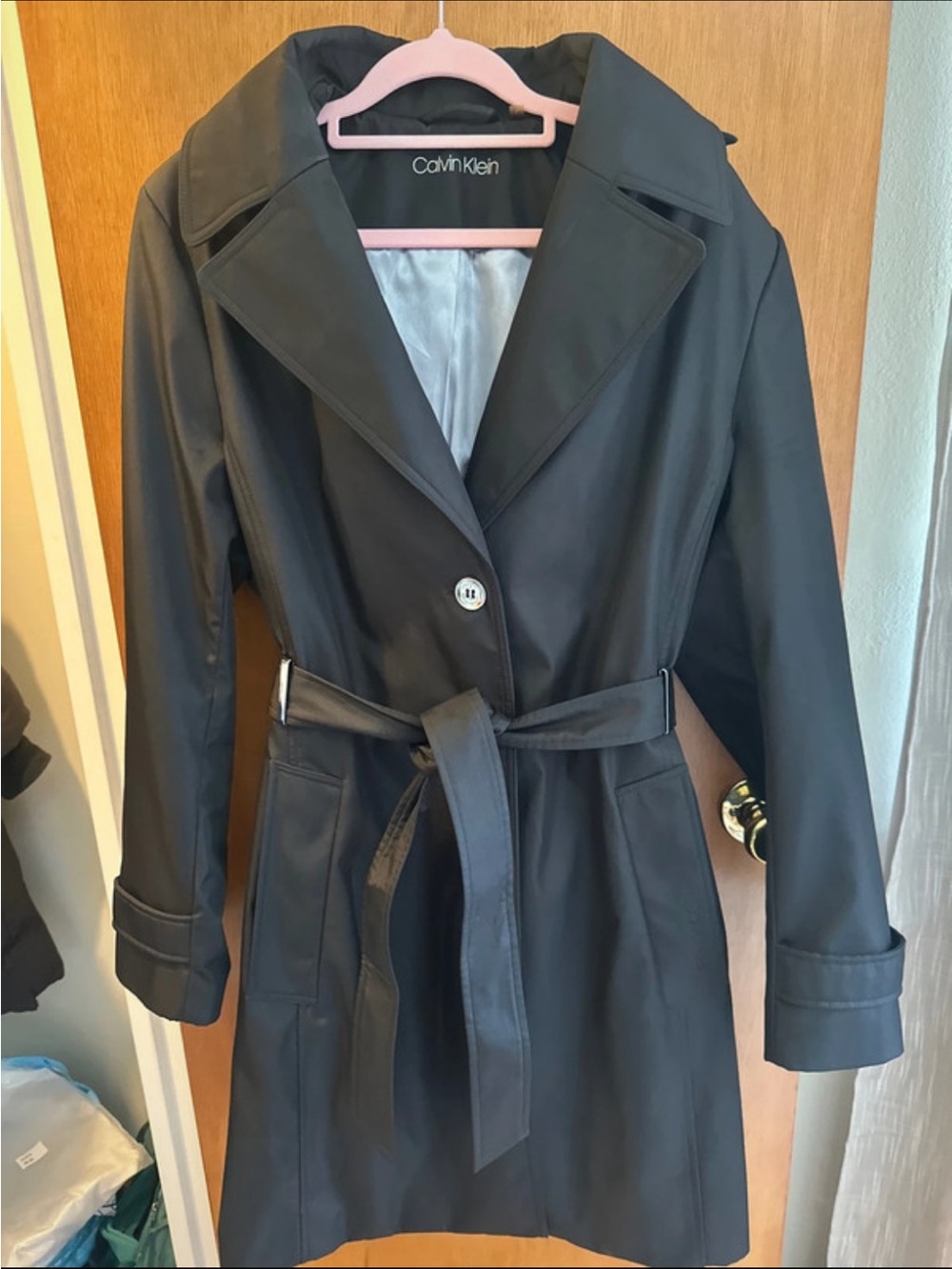 Calvin Klein Black Women's Trench Coat with Belt - Picture 2 of 6